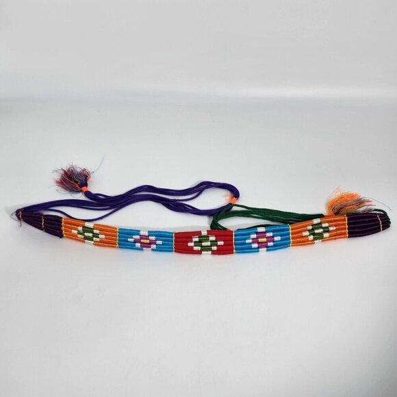 Colorful Round Hand Woven Tribal for Friendship Bow and Arrow Tie Belt Vintage - Picture 1 of 12